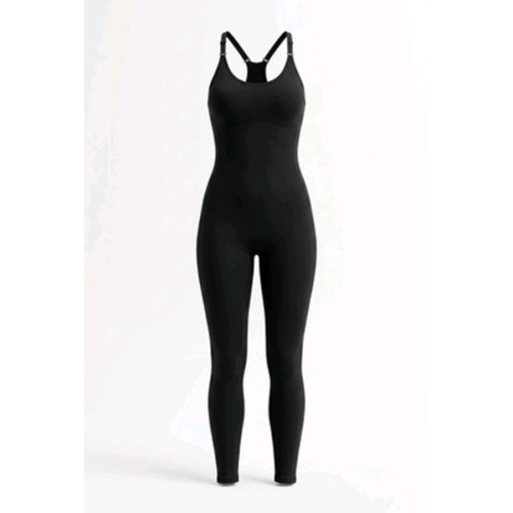 PINK Active Catsuit Unitard Women L Black Strappy Jumpsuit Yoga One pc